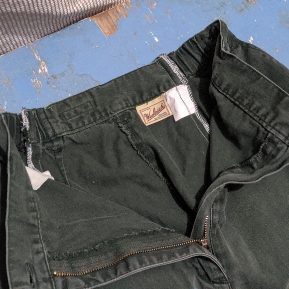 Woolrich altered highrise dark olive green pants in light denim - Picture 4 of 7
